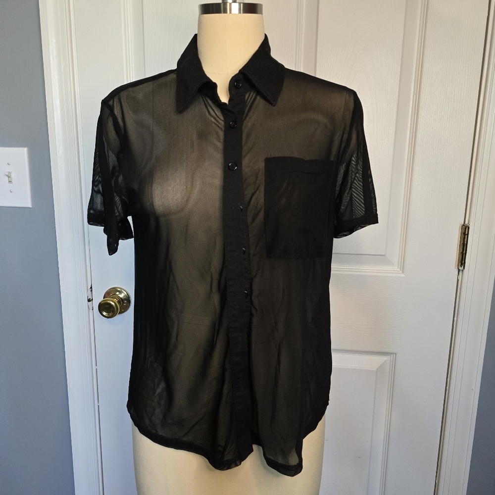 Black Mesh Medium Women's Better Be short sleeve button-down